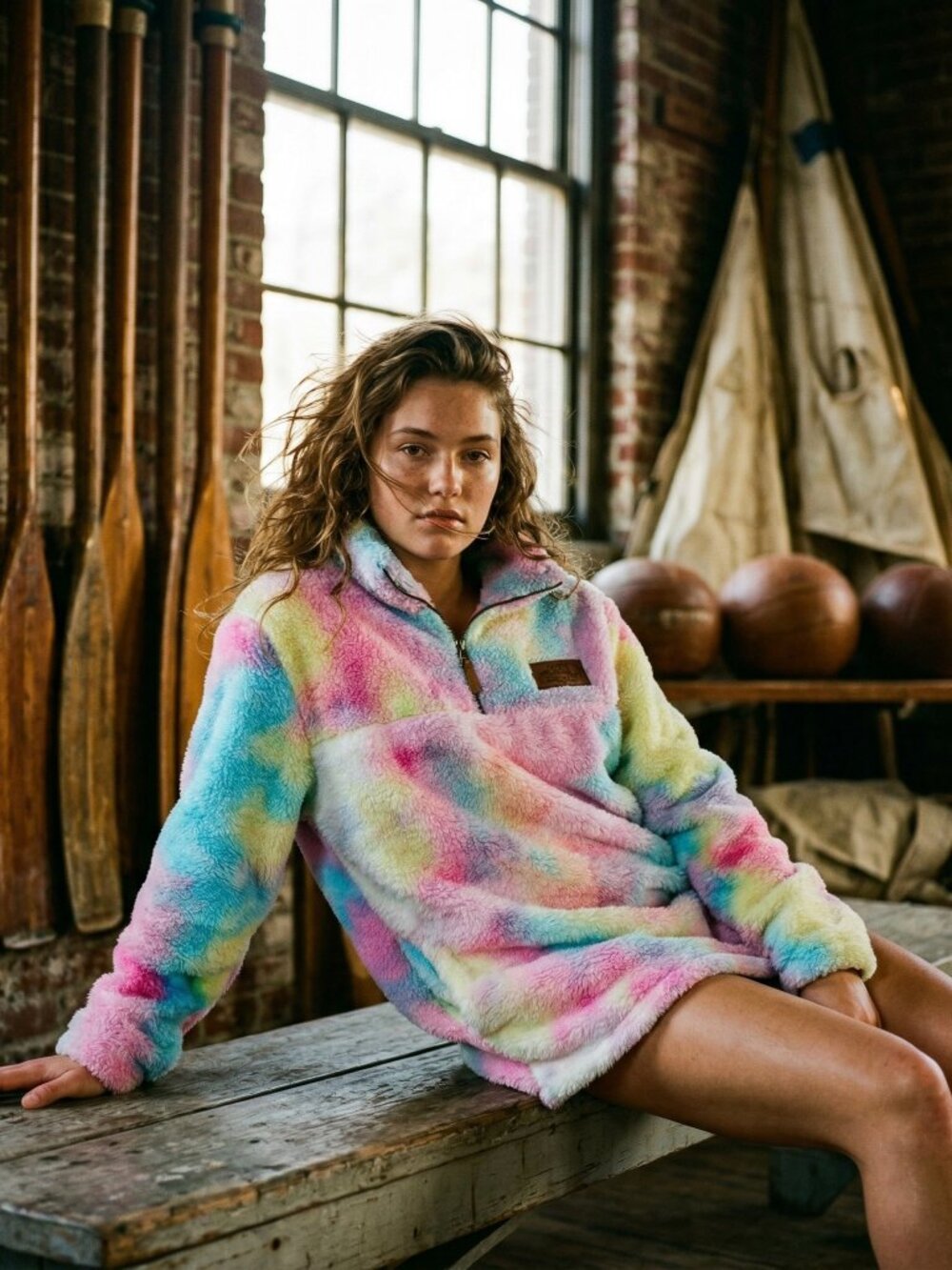 Southern Fried Chics Womens Small Sherpa Pullover Tie-Dye Quarter Zip Archival